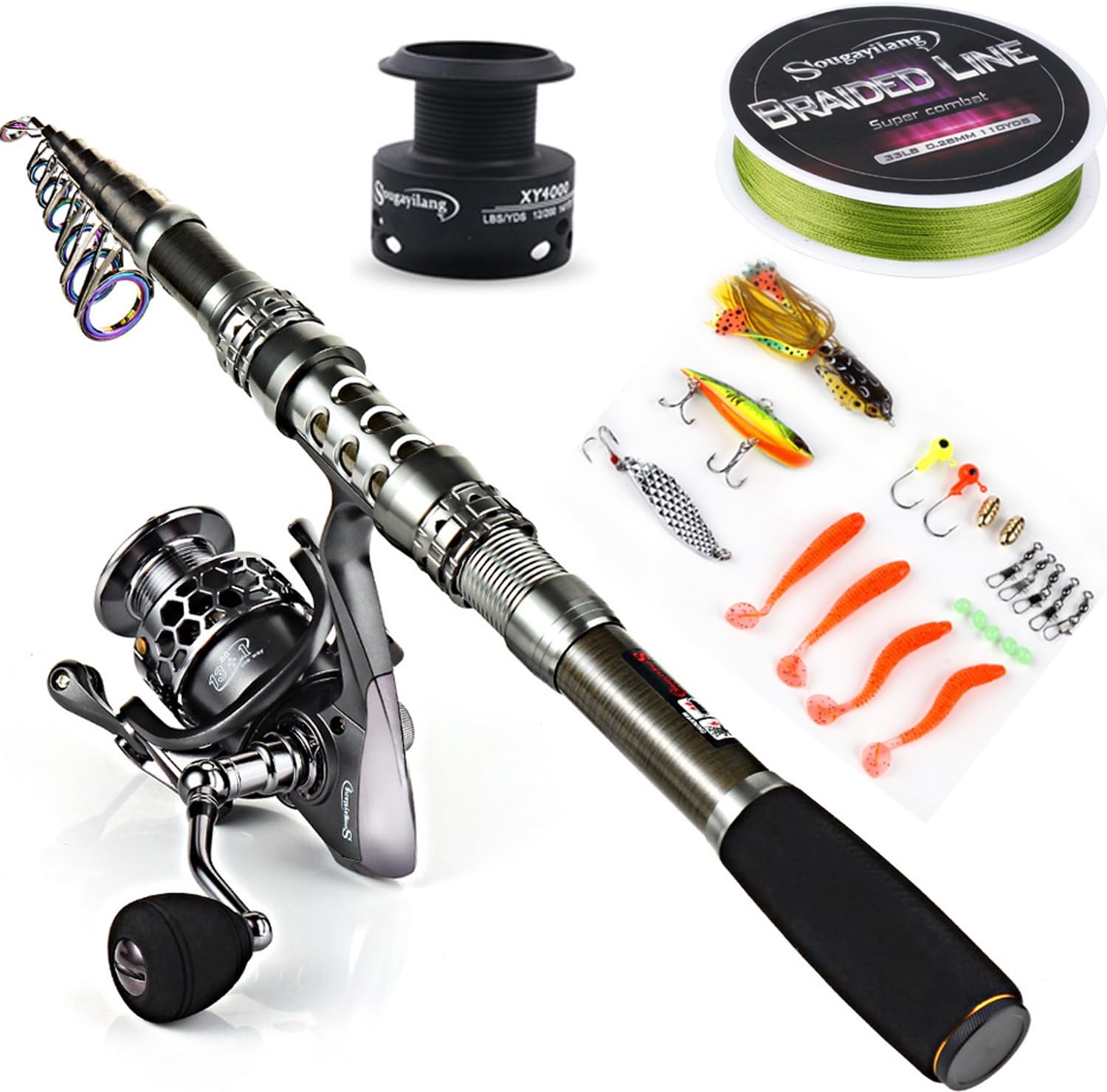 Sougayilang Telescopic Fishing Rod Reel Combos with Carbon Fiber Fishing Pole Sp...