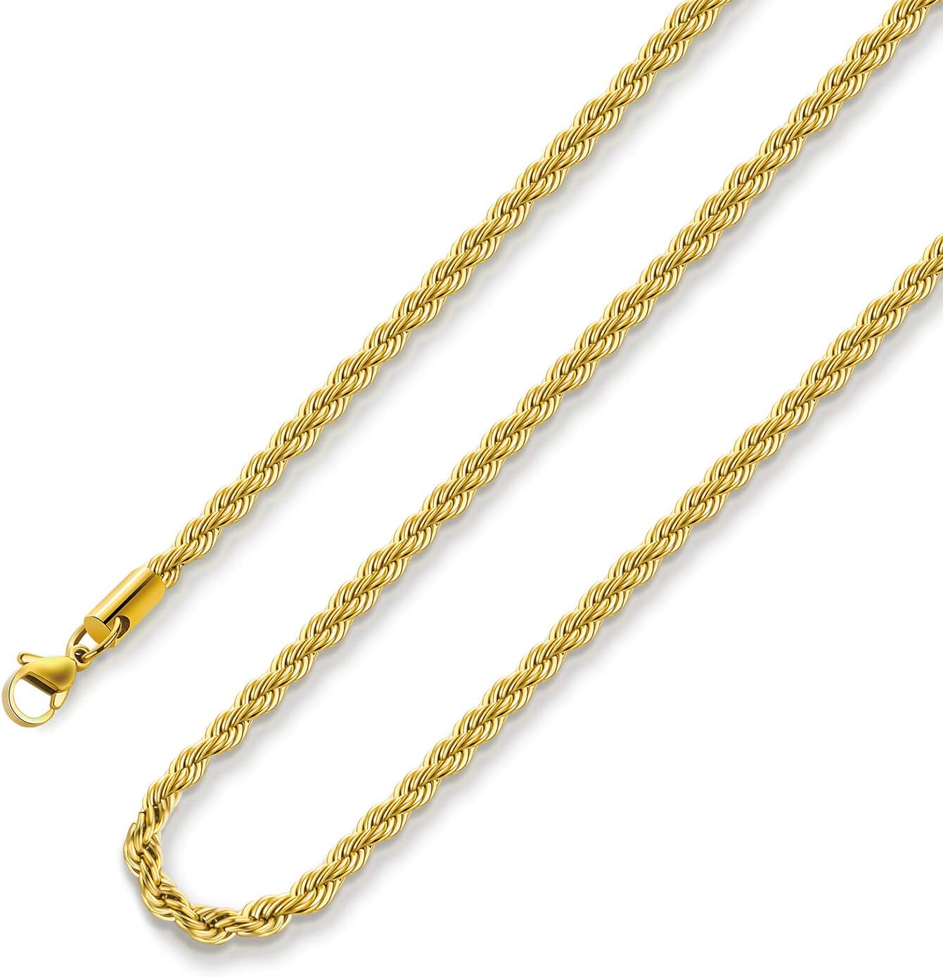 18k Real Gold Plated Rope Chain, Special Stainless Steel Twist Chain Necklace fo...