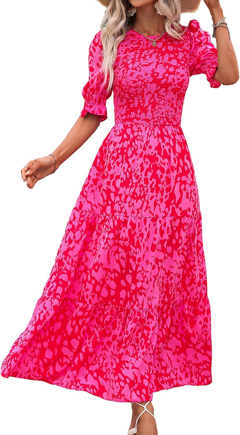 BTFBM Women Casual Summer Dresses 2024 Spring Crew Neck Ruffle Short Sleeve Flor...