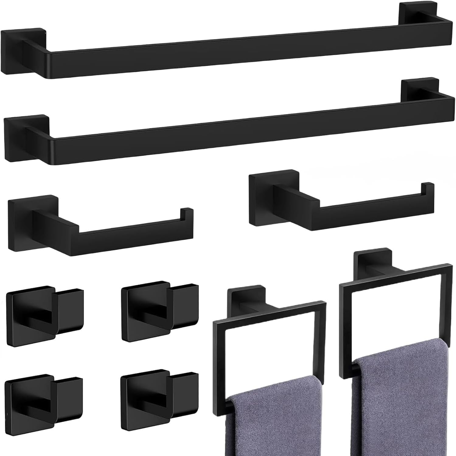 10-Pieces Matte Black Bathroom Accessories Set, Stainless Steel Bathroom Hardwar...
