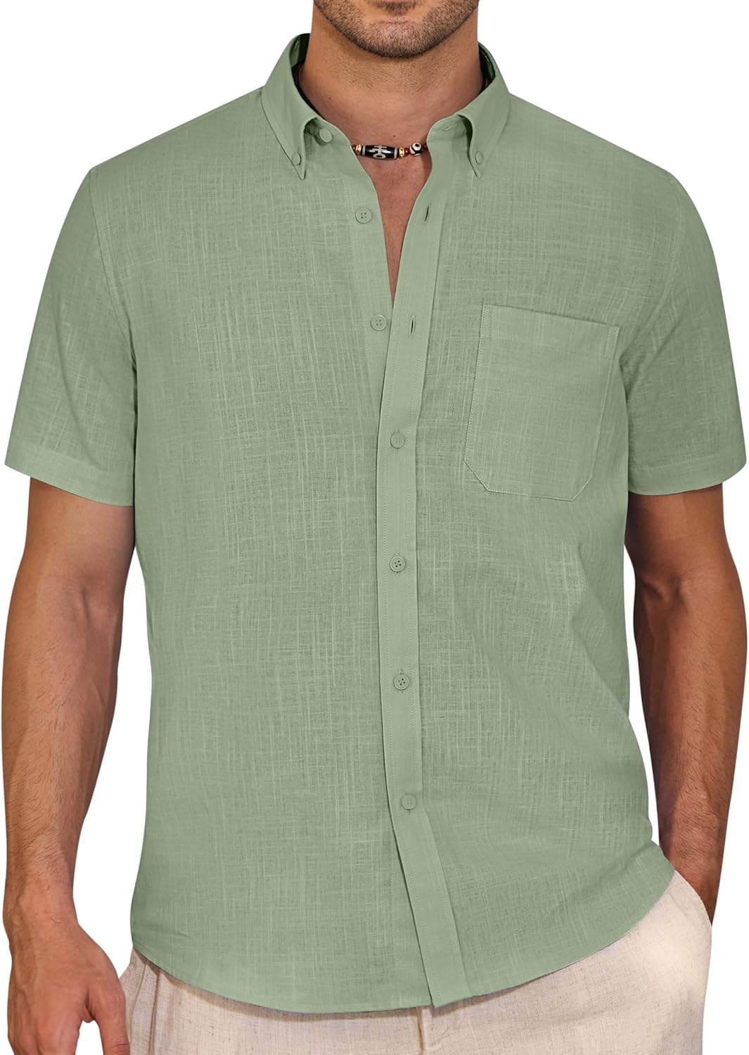 J.VER Men's Short Sleeve Linen Shirts, Special Shrink Free Button Down Regular F...