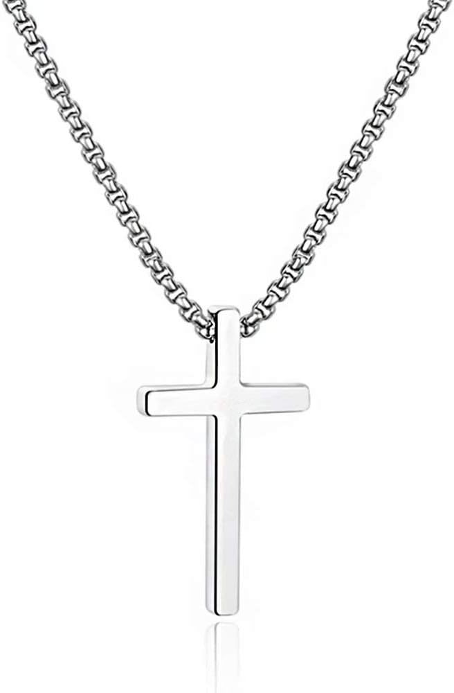 M MOOHAM Cross Necklace for Men, Silver Black Gold Stainless Steel Plain Cross P...