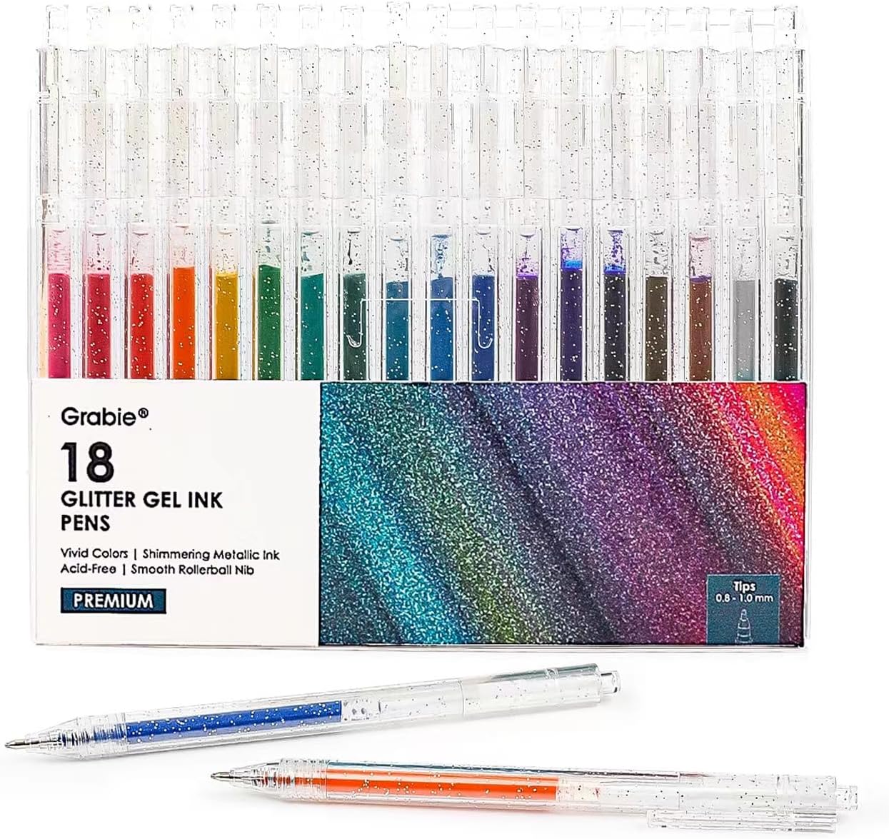 Grabie glitter gel pens 18 Colors,Metallic Vibrant Sparkle gel pens for coloring...