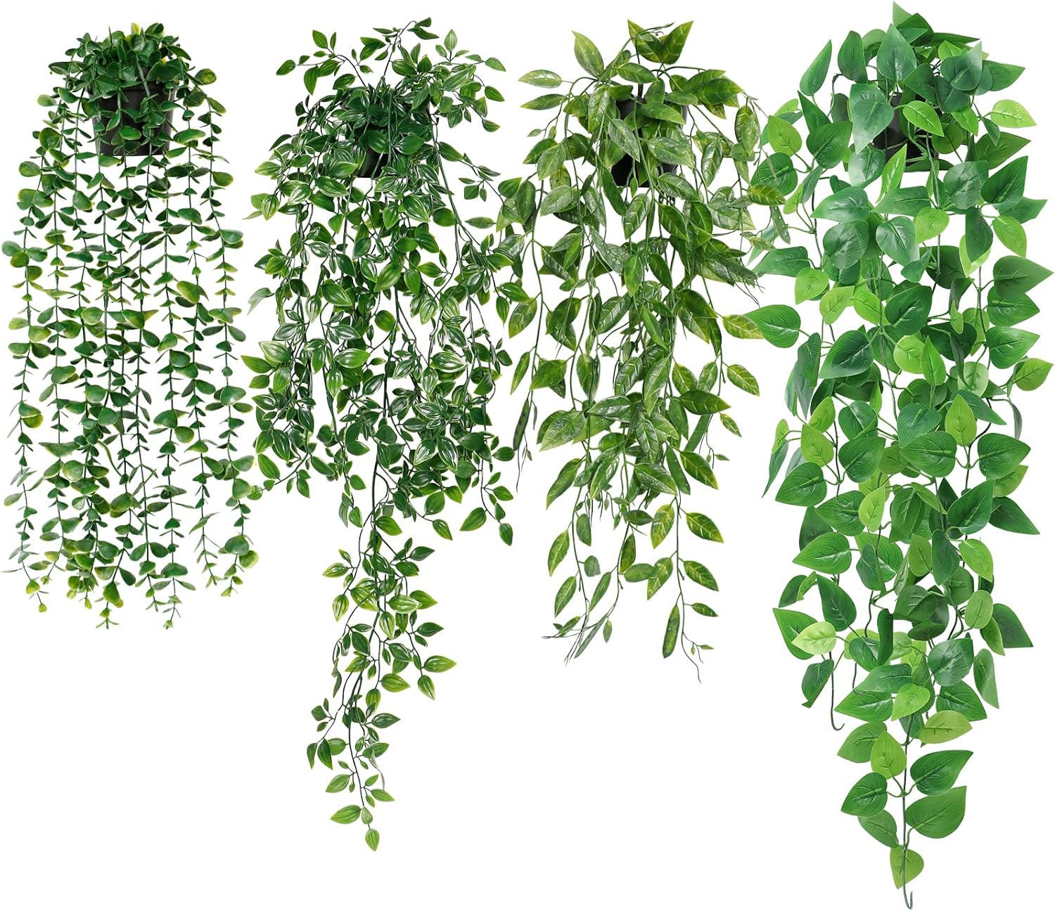 Dremisland Artificial Hanging Plant with Pots Set of 4 Faux Eucalyptus Plants Bl...