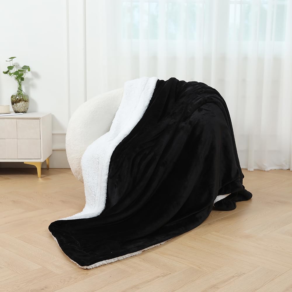 GonZalo GraCia. Black Sherpa Fleece Blanket Bed Throws Blankets For Sofas Soft F...