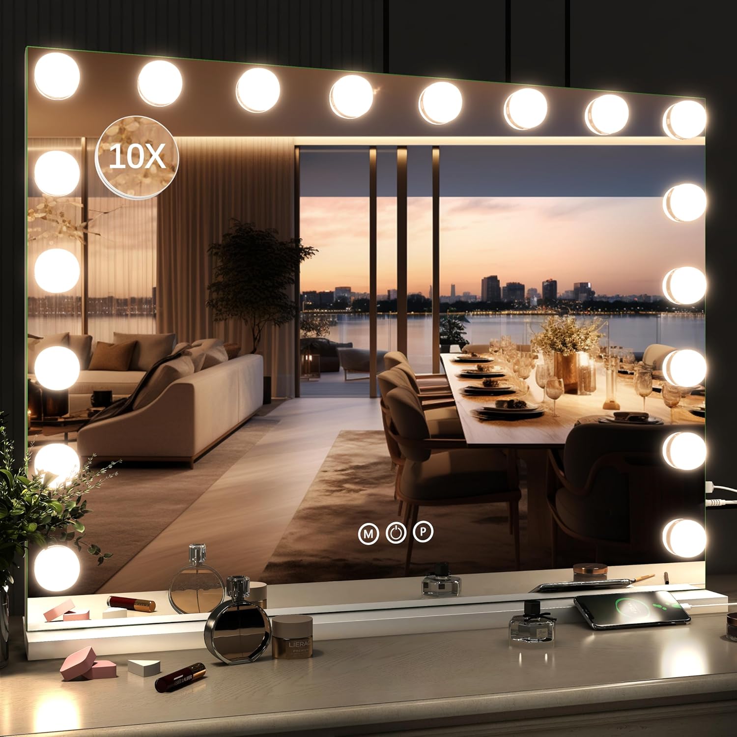 32"x24" Hollywood Vanity Mirror with Lights, 18 Dimmable LED Bulbs, 3 Color Mode...