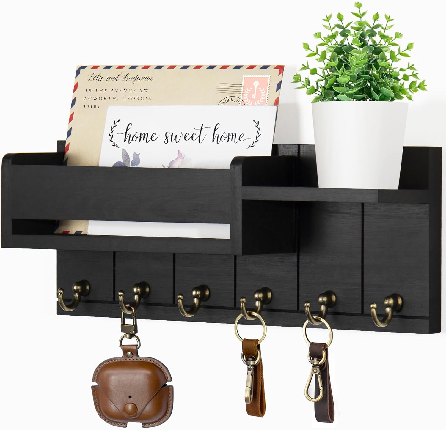 Key Holder Wall Mount - Decorative Key Rack and Mail Organizer with 6 Key Hooks...