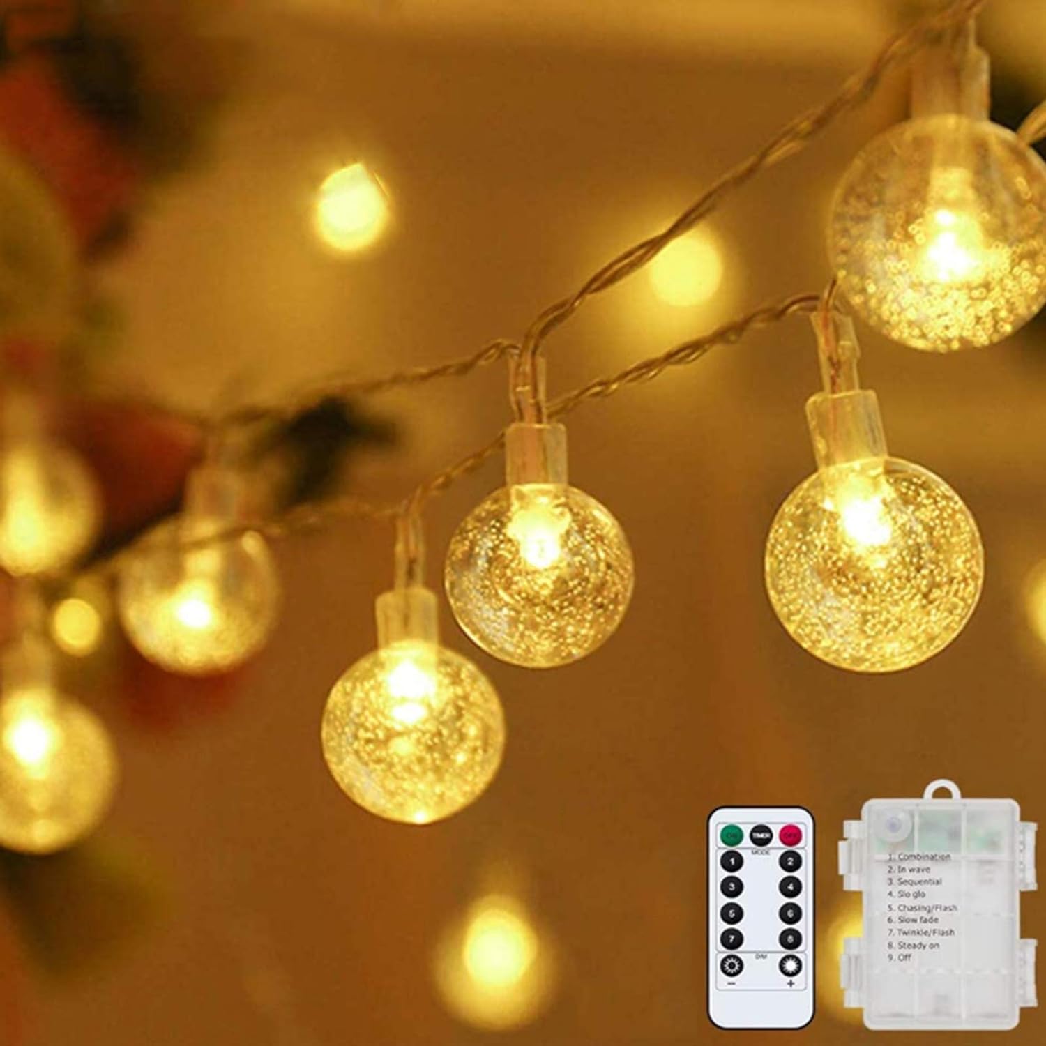 Metaku Globe Fairy Lights Battery Operated 33ft 80LED String Lights with Remote...