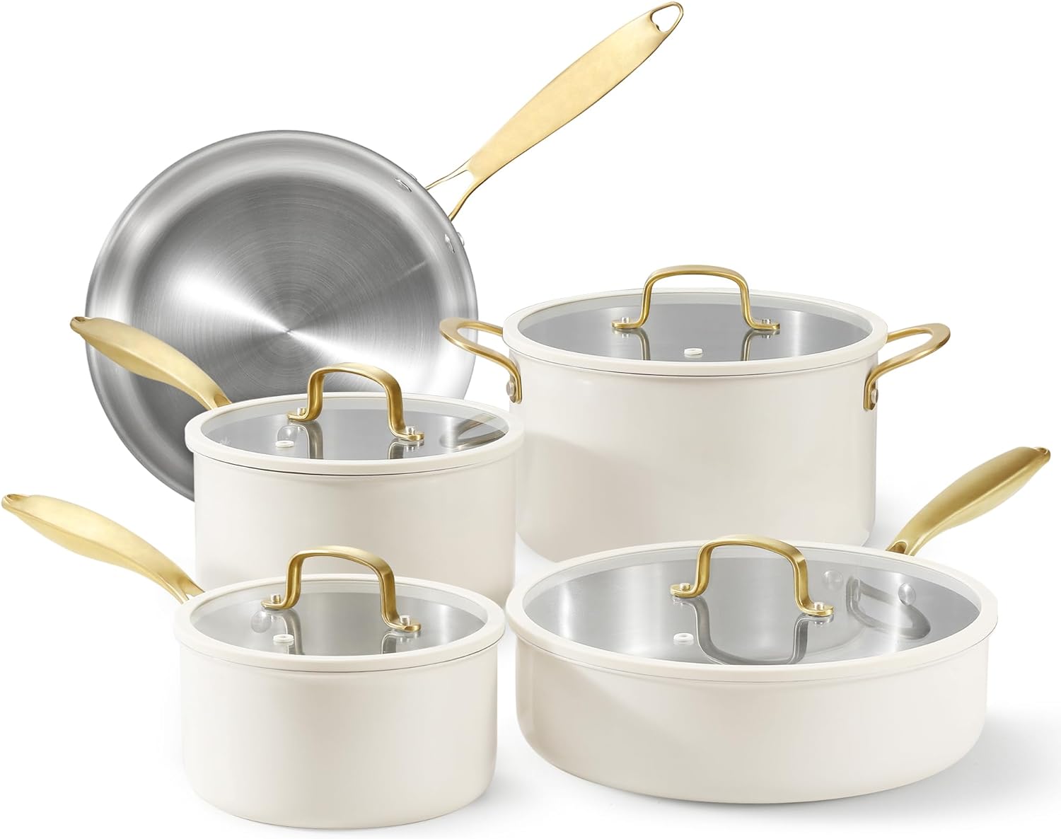 CAROTE Tri-Ply Stainless Steel Cookware Set, 9 Pcs Stainless Steel Pots and Pans...