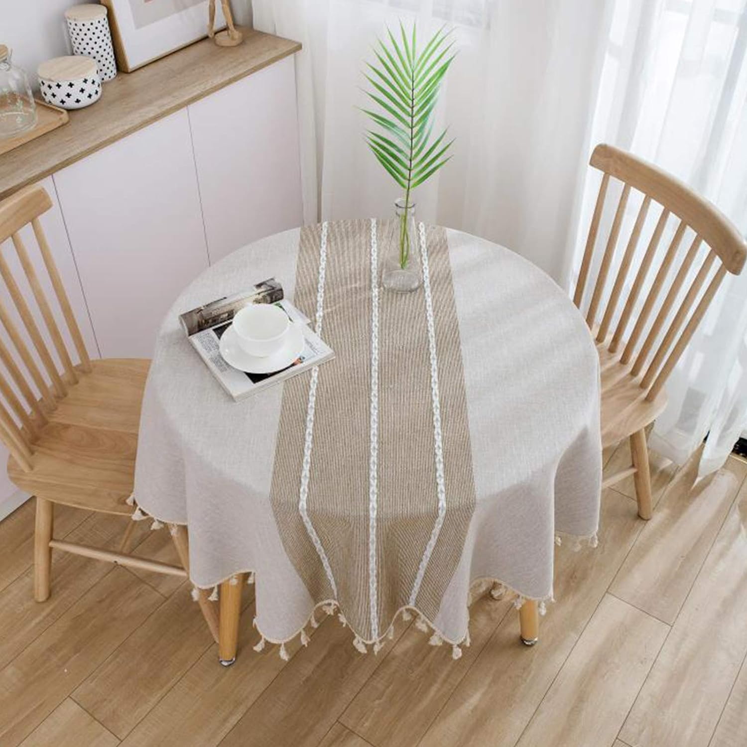Vonabem Table Cloth Tassel Cotton Linen Table Cover for Kitchen Dinning Wrinkle...