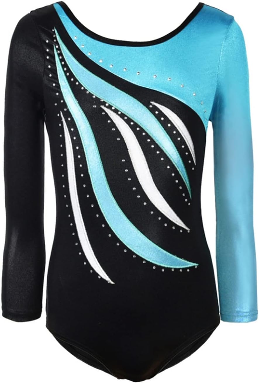 MORESAVE Gymnastics Leotards for Girls Long Sleeve Sparkle Leotards Shiny Embroi...