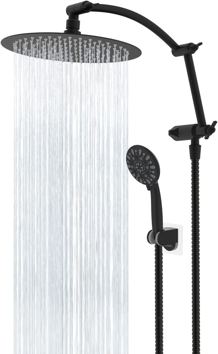 Hibbent 10 Inch Metal Rainfall Shower Head with Handheld Showerhead Combo, 7 Spr...