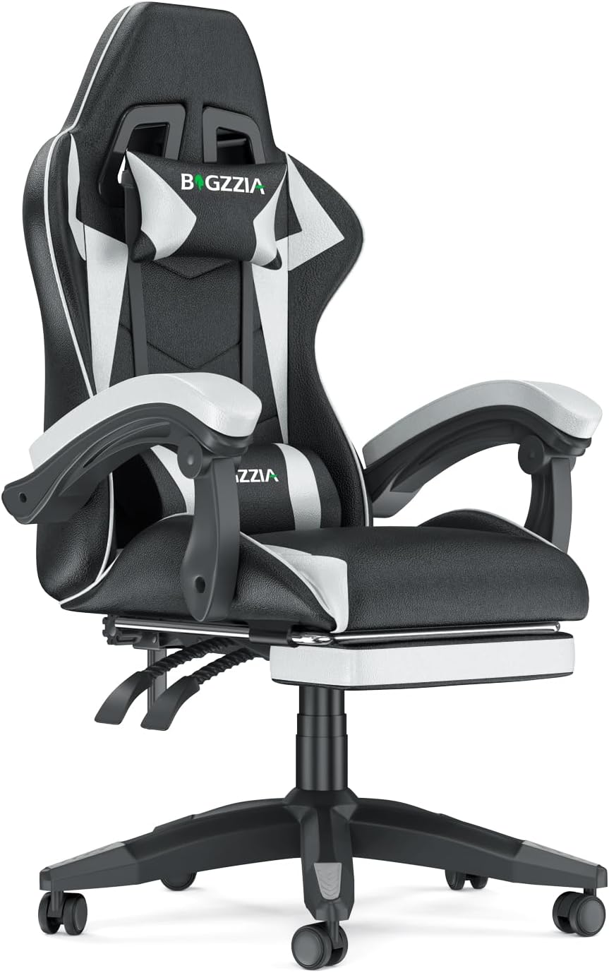 bigzzia Gaming Chair with Footrest and Ergonomic Computer Chair Reclining PU Lea...