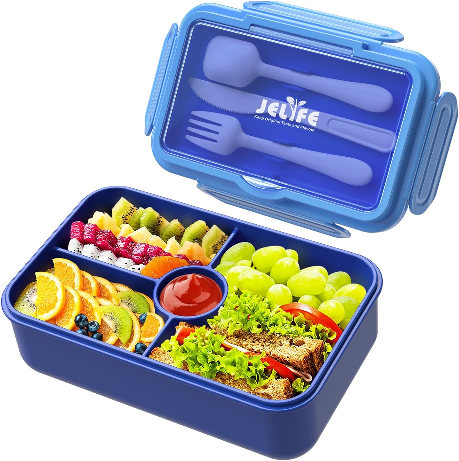 Jelife Bento Lunch Box for Kids - Leakproof Large Bento-Style with 4 Compartment...