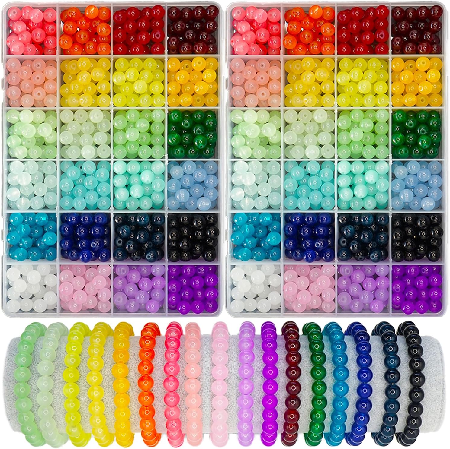 1200PCS Glass Beads for Jewelry Making, 24 Colors 8mm Crystal Beads Bracelets Ma...