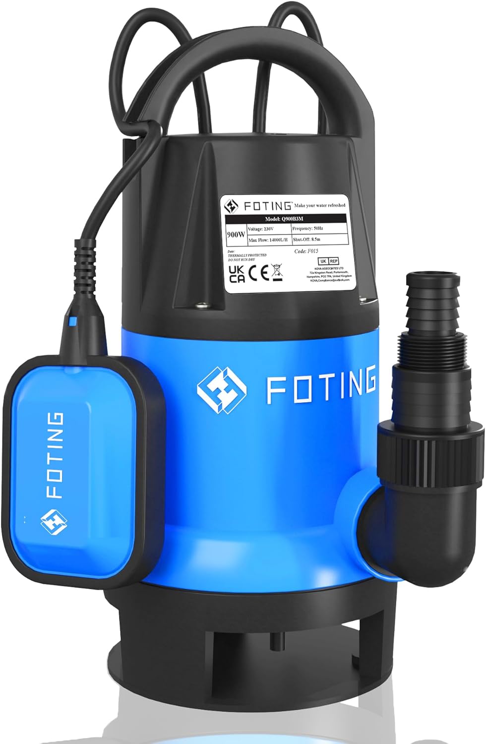 FOTING 900W Portable Submersible Pump with Float Switch, Max Flow 14000 L/H Elec...
