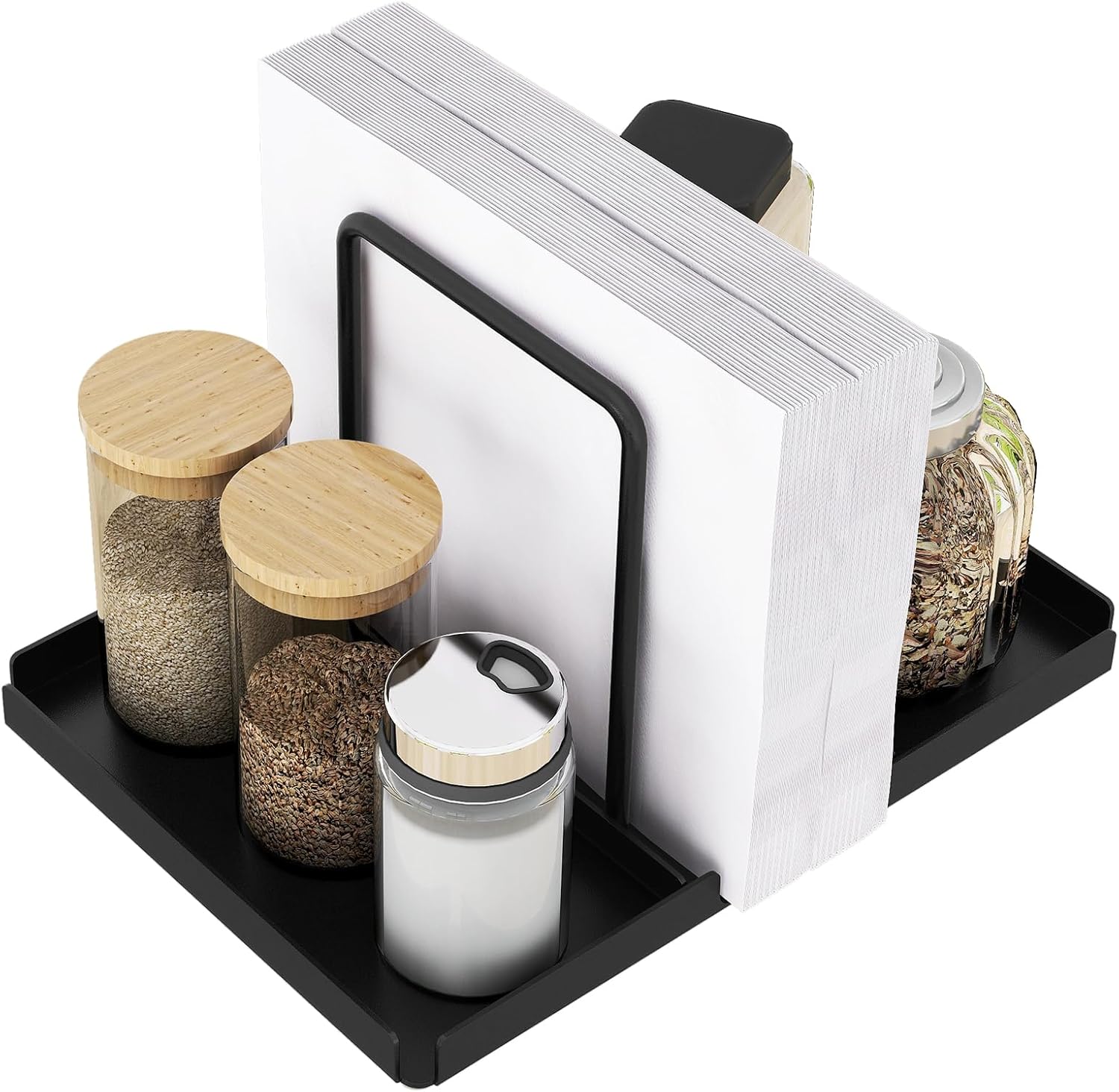 Napkin Holder for Table, Unique Metal Napkin Holder with Salt and Pepper Shakers...