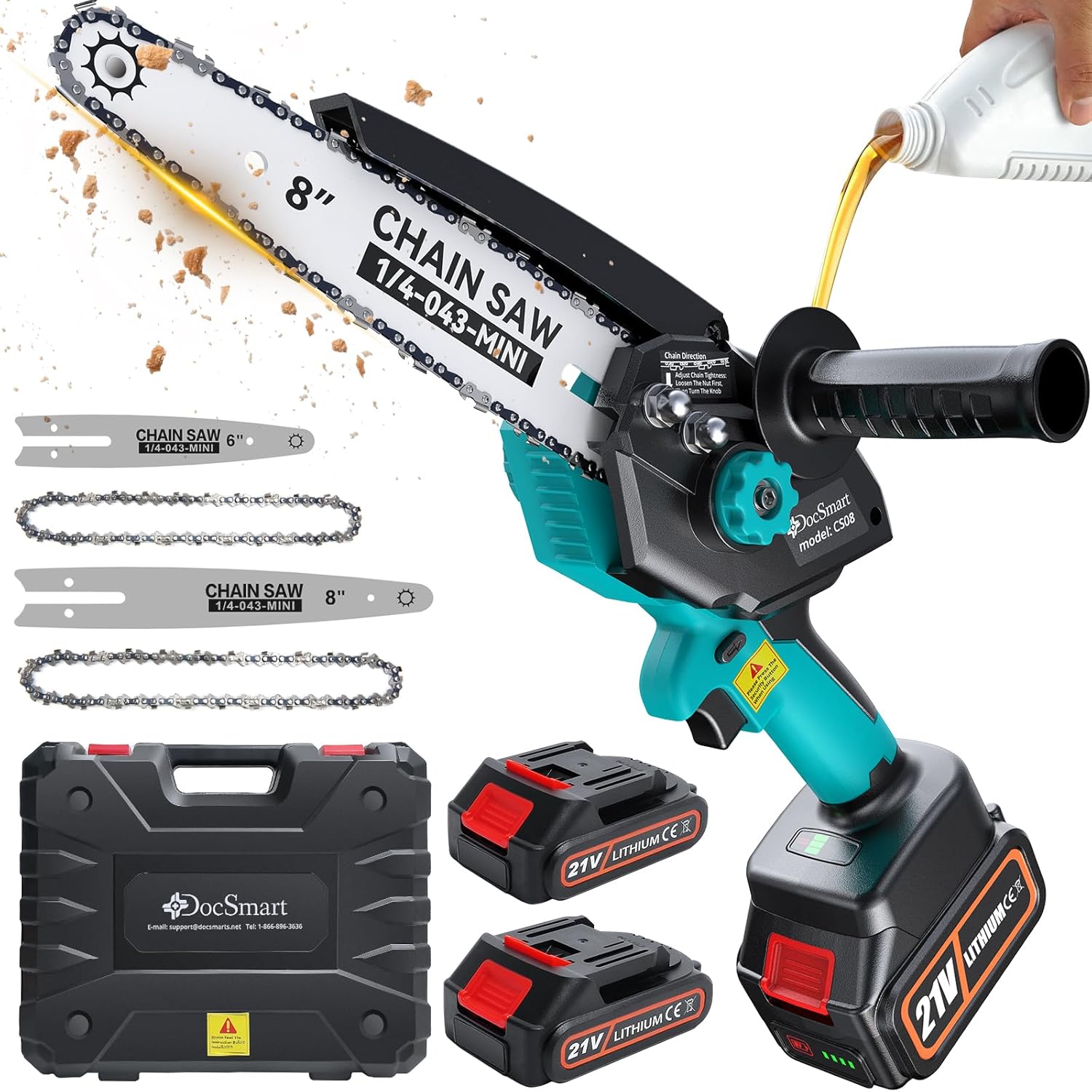 Docsmart Mini Chainsaw Cordless 8 inch & 6 inch, Upgraded 26FT/S Brushless Elect...