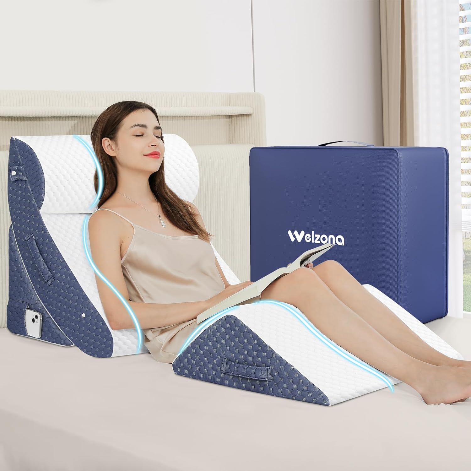 4Pcs Orthopedic Bed Wedge Pillow Set for Post Surgery, Gel-Infused Memory Foam L...