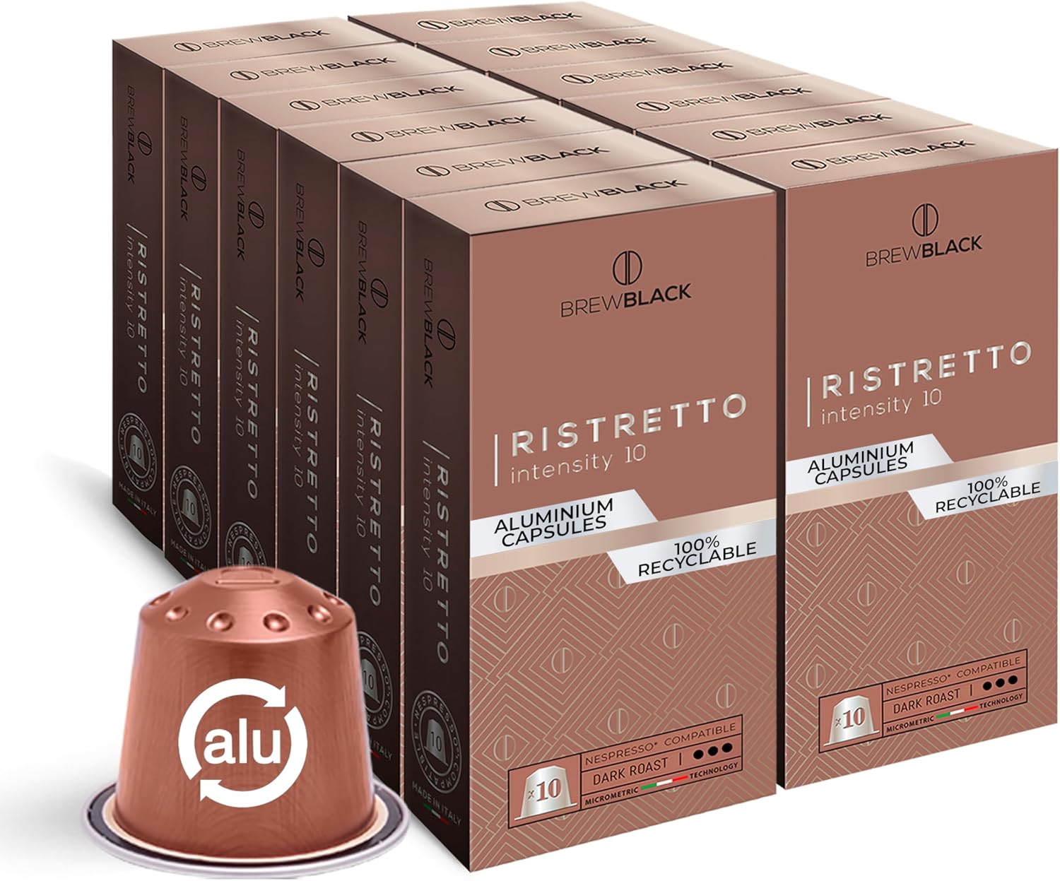 BrewBlack Ristretto 120 Aluminium Coffee Pods, Special Coffee Capsules Compatibl...
