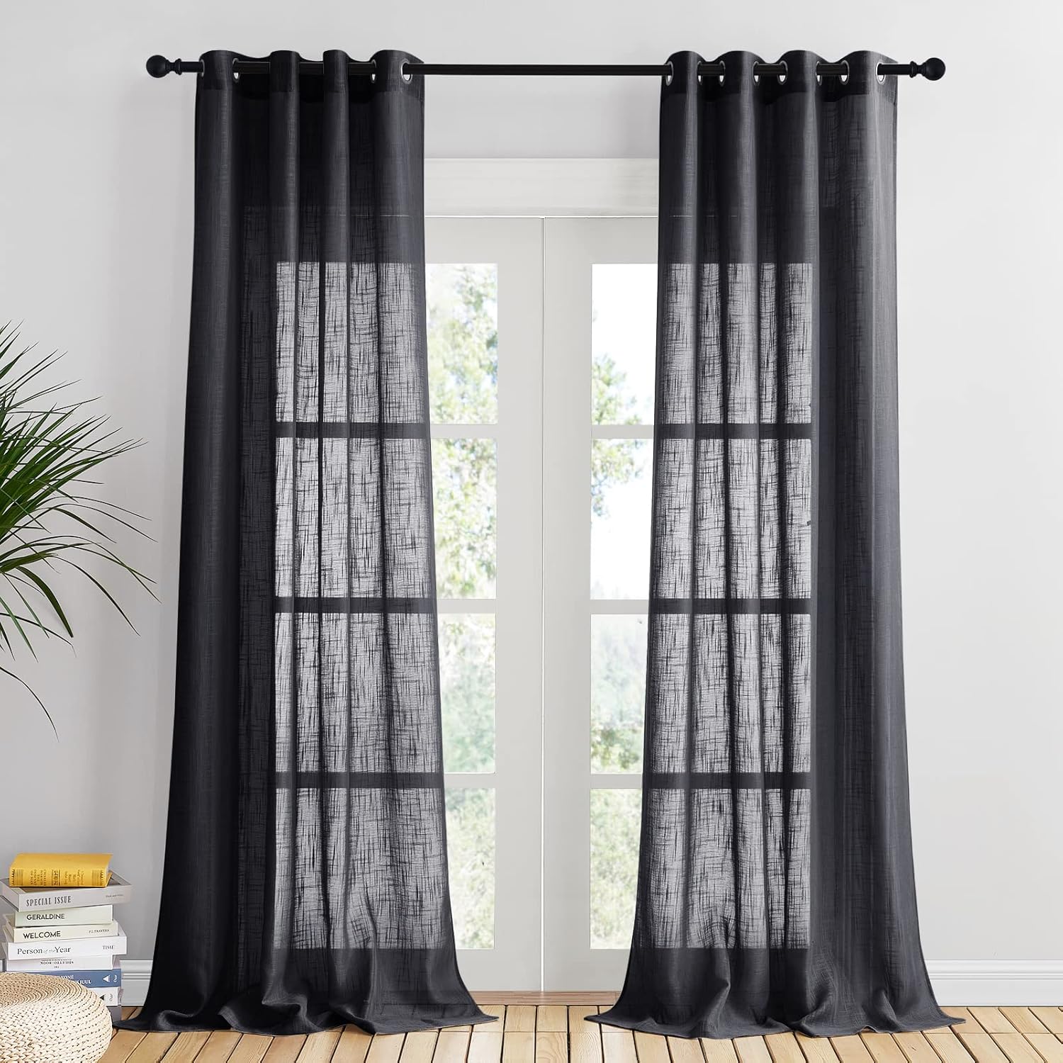 PONY DANCE Black Voile Curtains, Special Eyelet Pair Curtains for Extra Long, Hi...