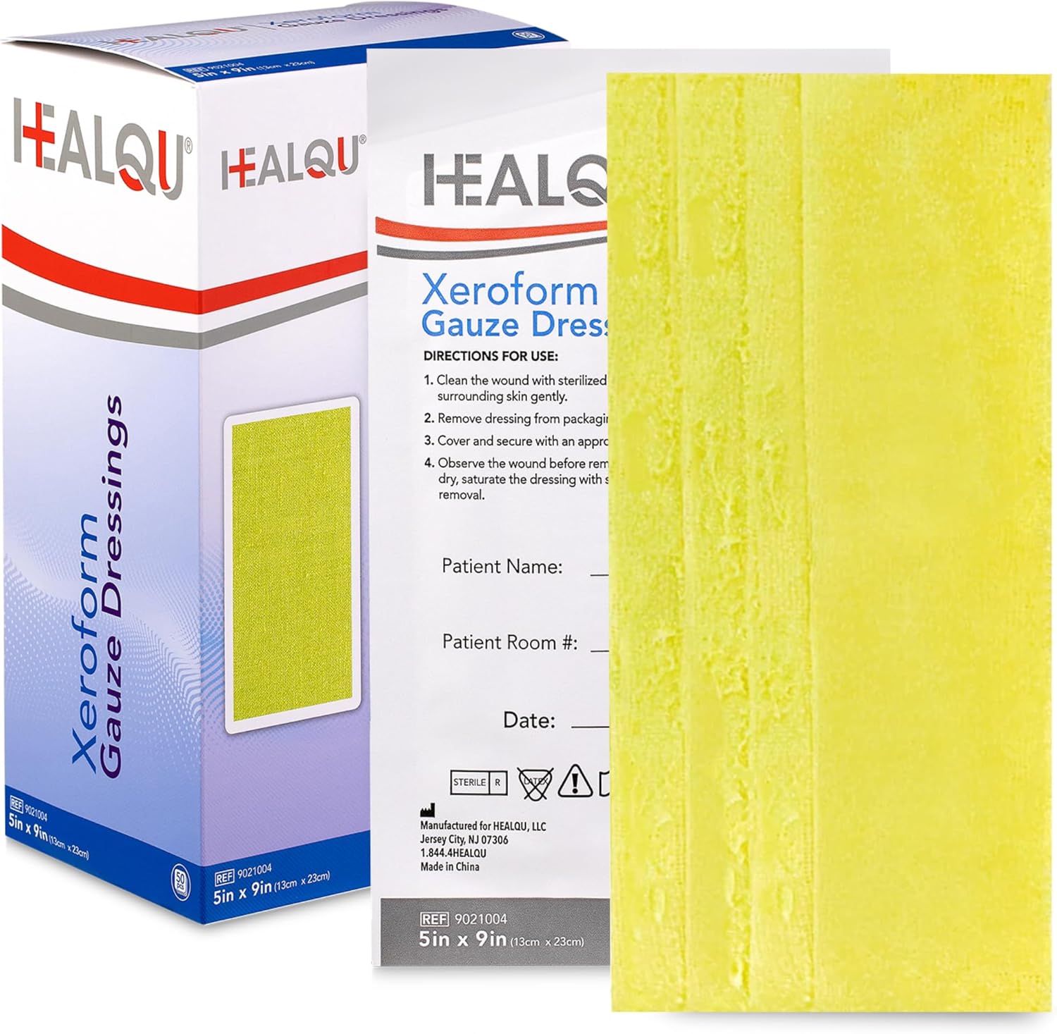 HEALQU Xeroform Petrolatum Dressing 5x9 - Box of 25 Non-Adherent Gauze Pad for L...