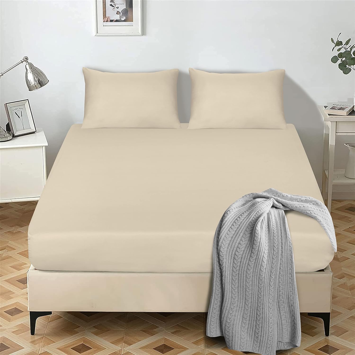 My home store Fitted Sheet 25 cm Deep Brushed Microfiber Ultra Soft No-Iron Wrin...