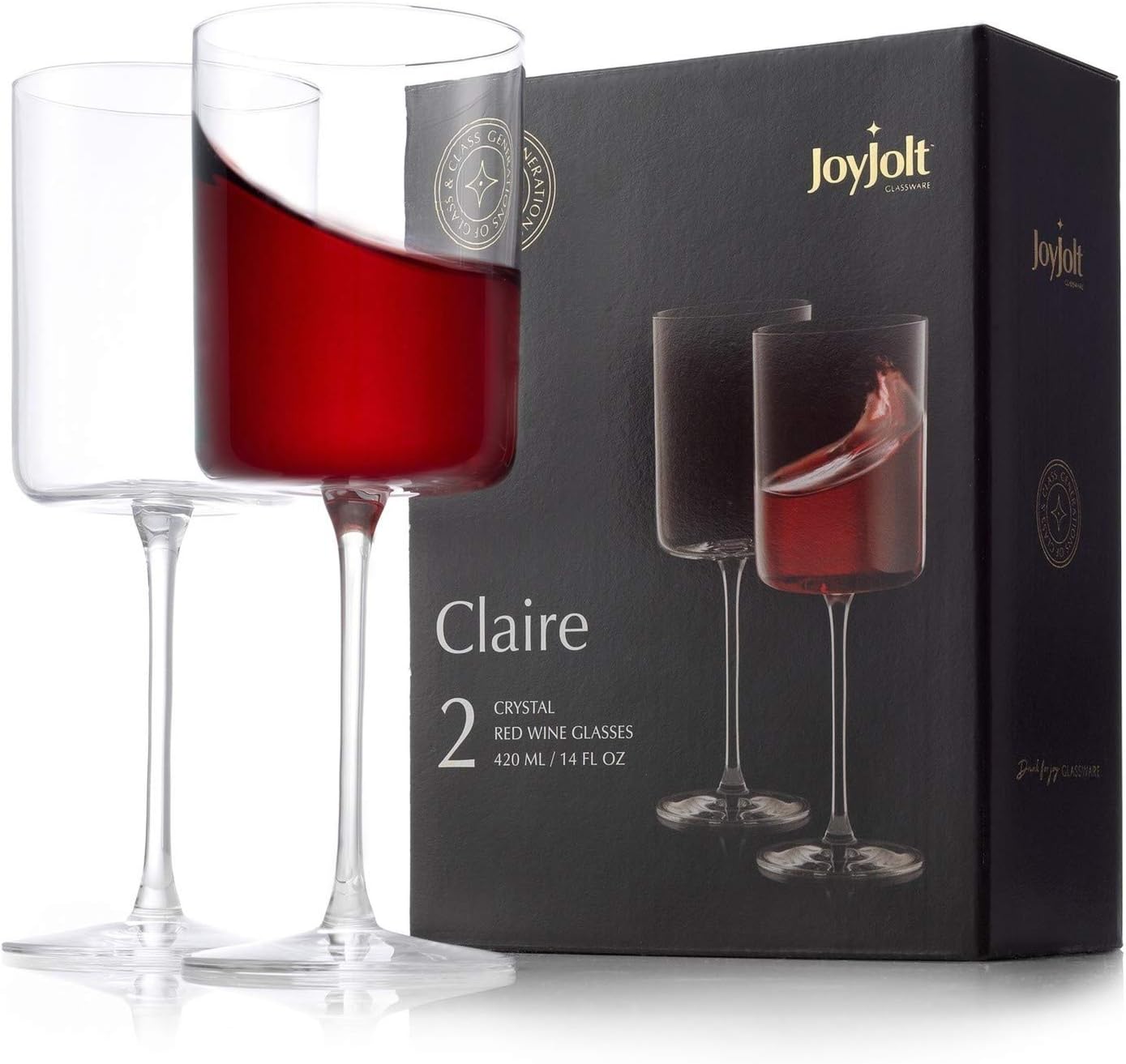 JoyJolt Claire 14oz Red Wine Glass Set. Large Glasses Set of 2 Crystal Glasses....