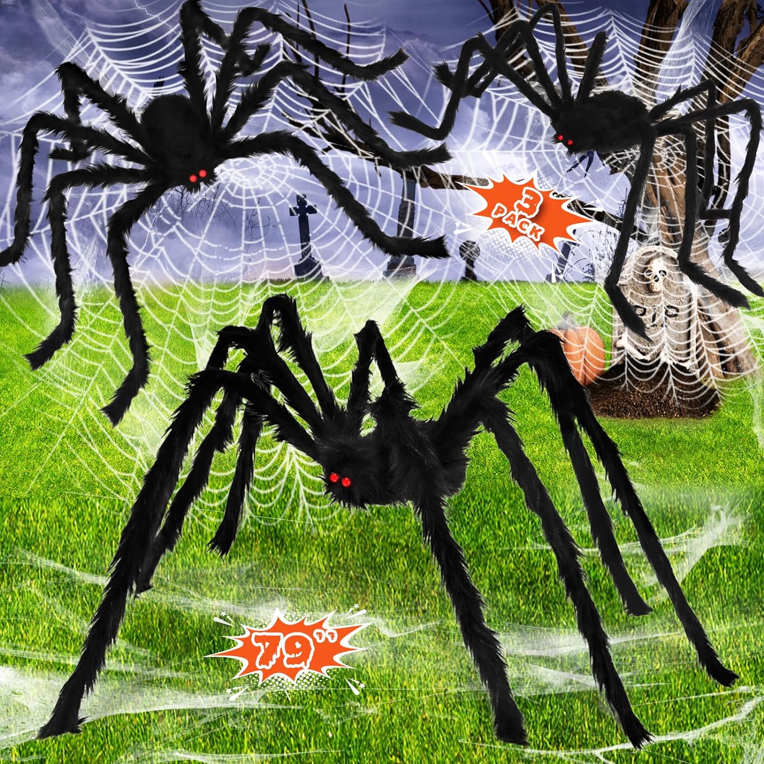 Halloween Spider Decorations (3 Pack), Realistic Scary Giant Spiders Fake Hairy...