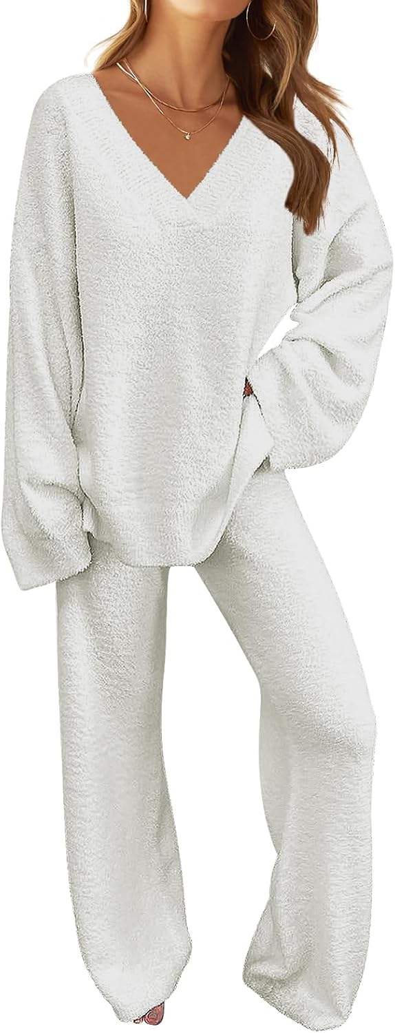 MEROKEETY Women's 2 Piece Outfits, Special Fuzzy Fleece Pajama Set, Innovative L...