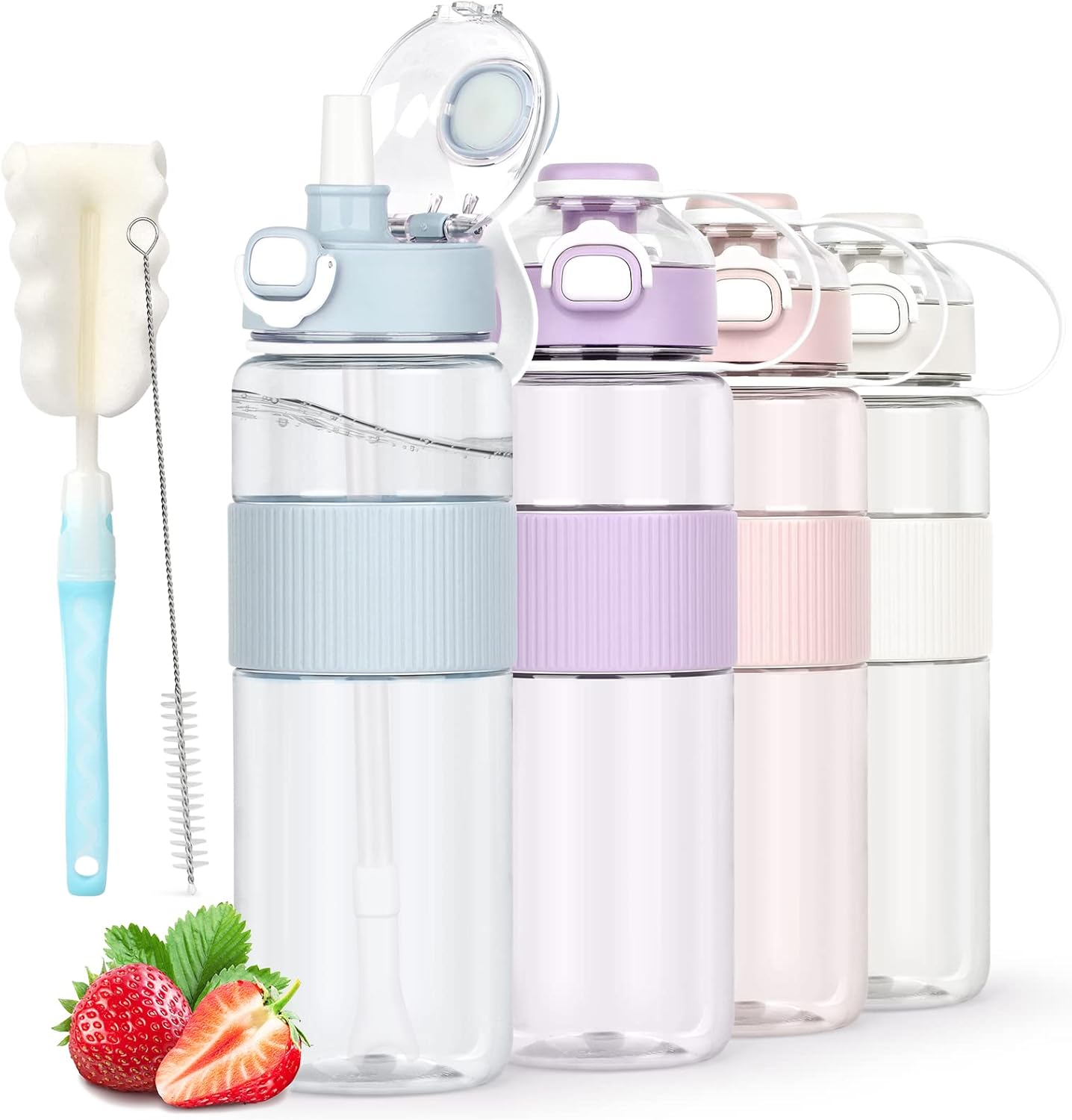 AOHAN Water Bottle with Straw, Sports Water Bottle 1l with Bottle Brush and Stic...