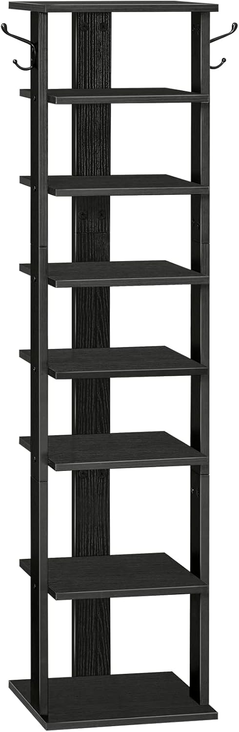 HOOBRO Vertical Shoe Rack, Special Wooden Shoe Storage Organizer with Hooks, Inn...