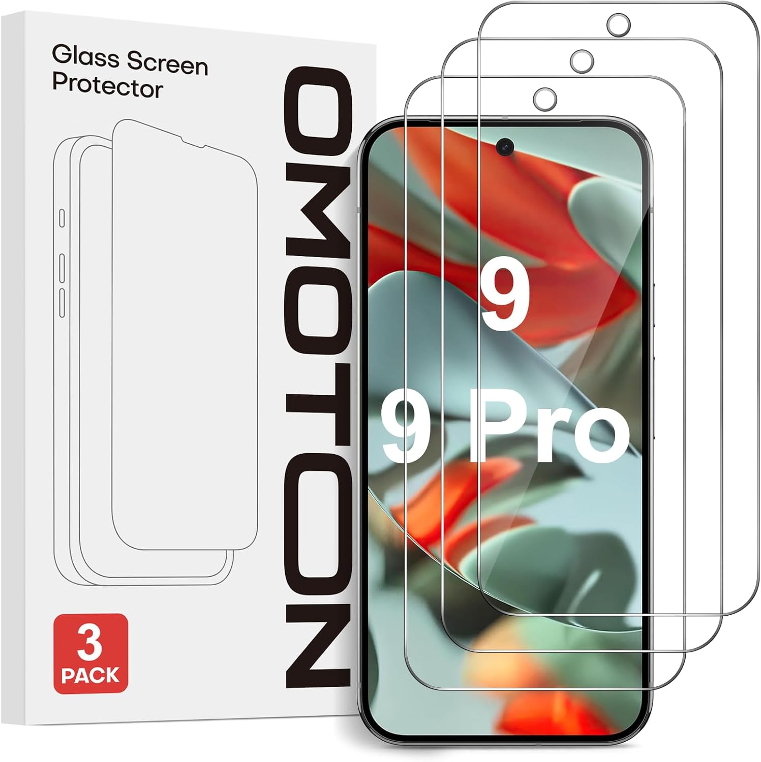 OMOTON Screen Protector for Google Pixel 9 / Pixel 9 Pro, Tempered Glass for Goo...
