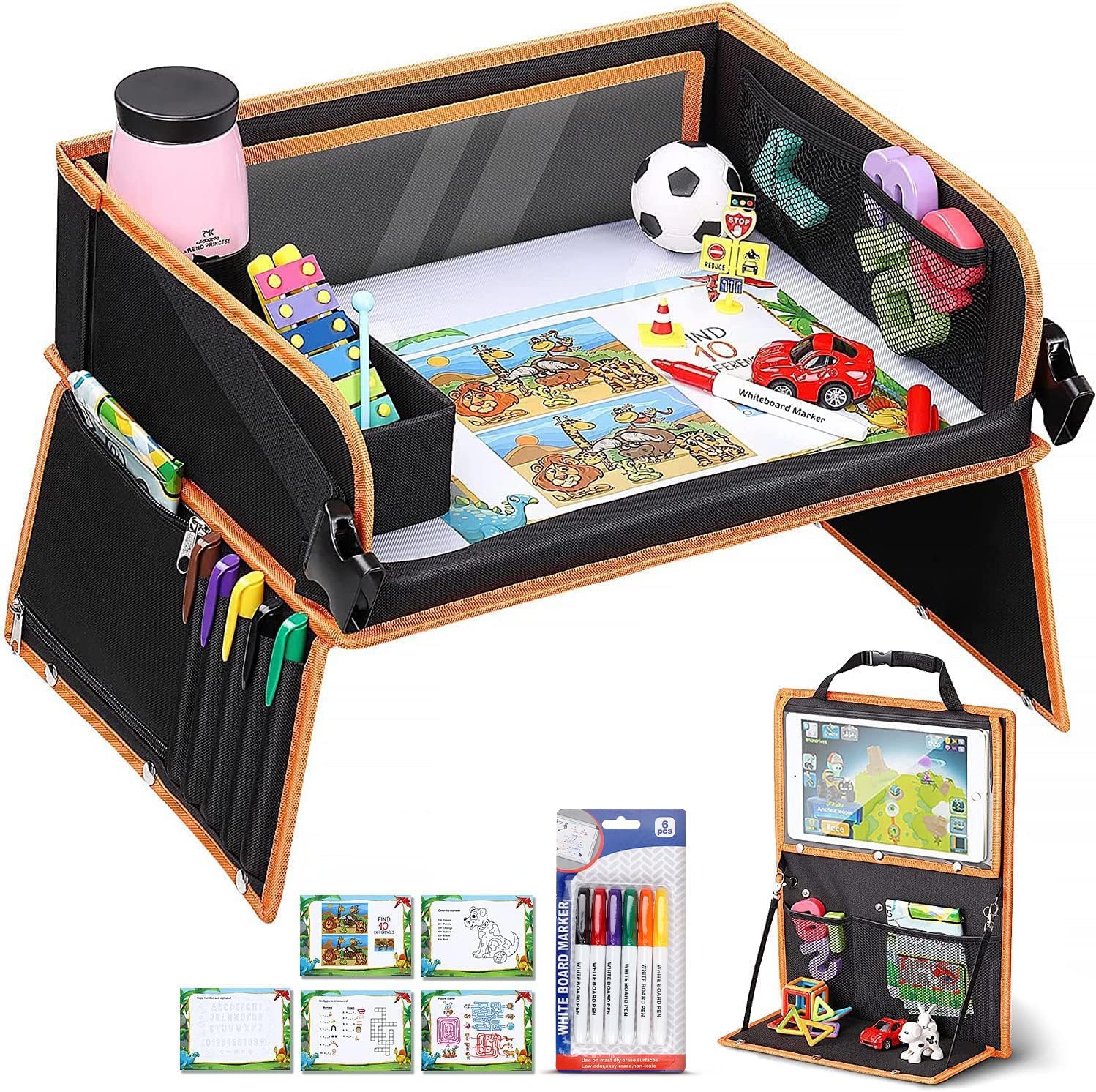 lenbest Kids Travel Tray - 2 in 1 Kids Car Lap Tray & Car Organiser -Multifuncti...