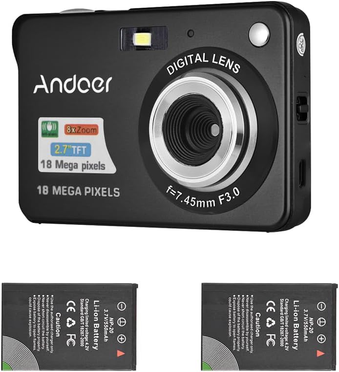 Andoer Digital Camera With 2Pcs Rechargeable Batterie 18M 720P Hd Digital Camera...