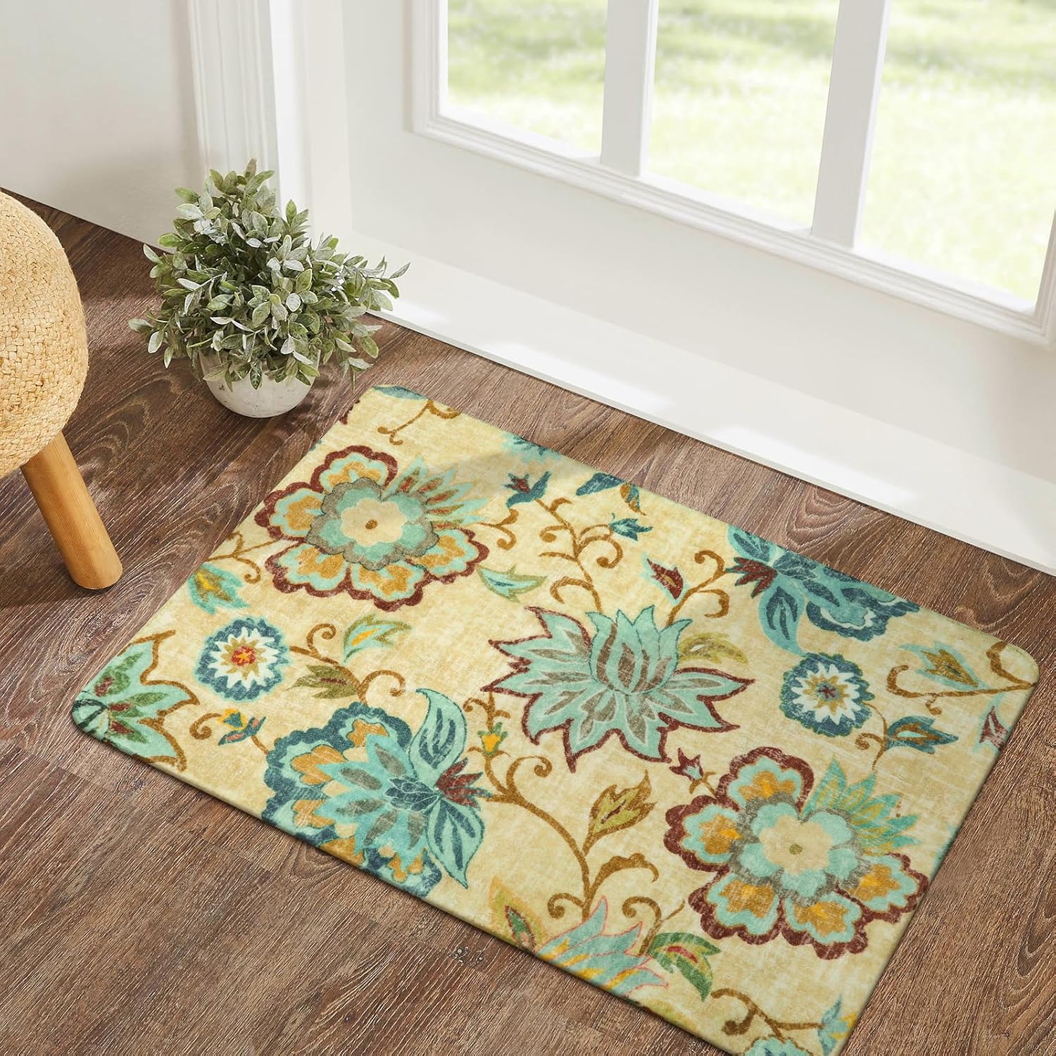 Lahome Floral Entryway Rug, Special Small Throw Bedroom Rugs Non-Slip Washable,...