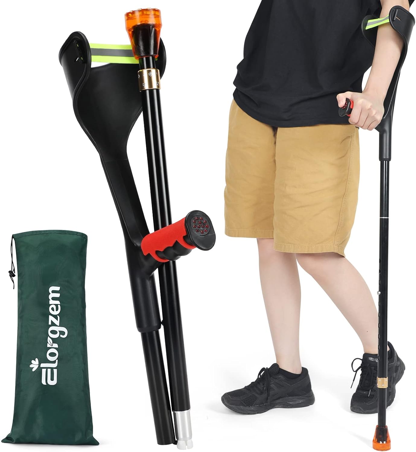 ELorgzem Forearm Crutches, 1Pcs Adjustable Crutches for Adults, Lightweight Crut...