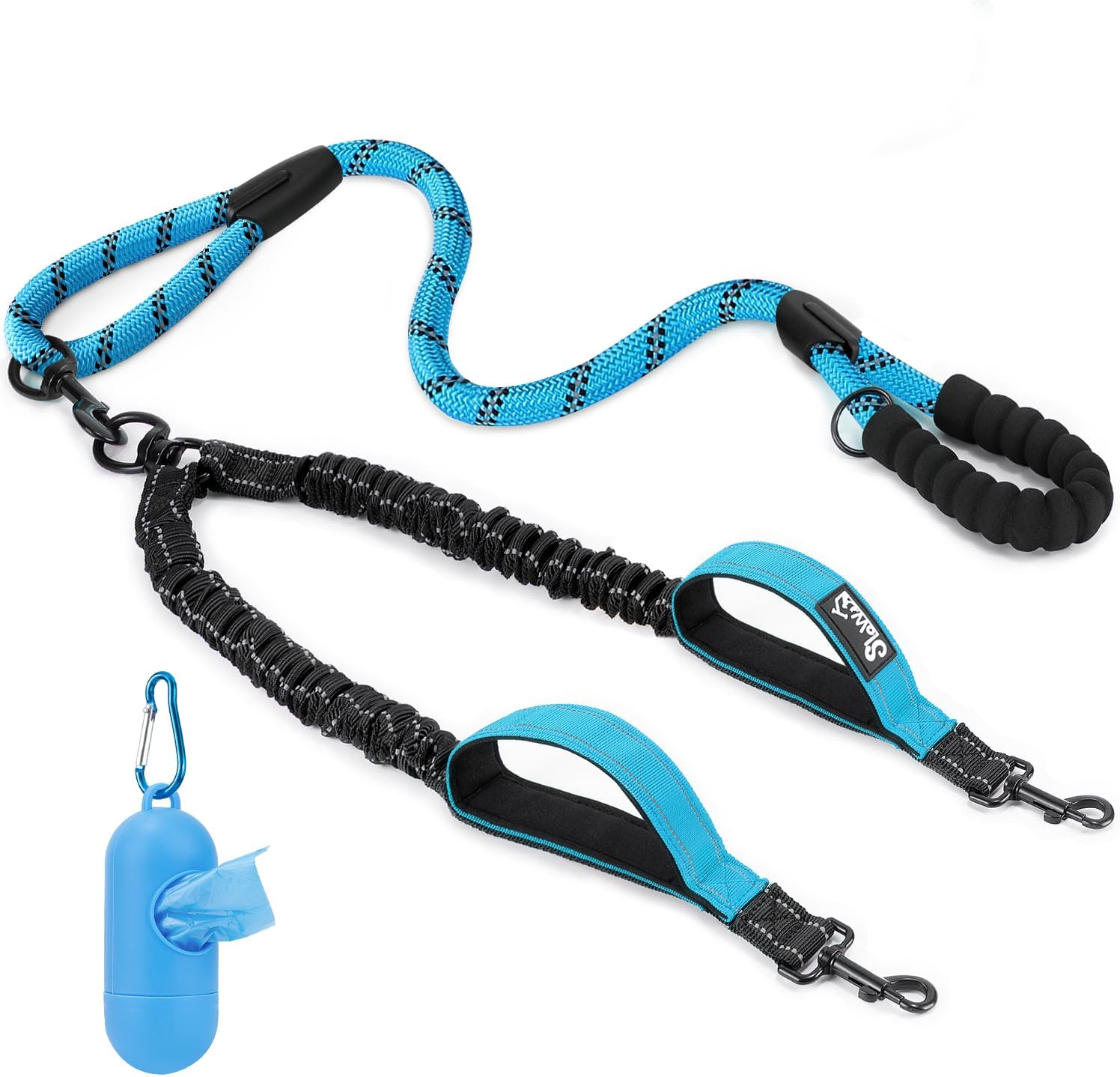Eyein Double Dog Leash No Tangle - 360° Swivel Heavy Duty Reflective Lead with T...