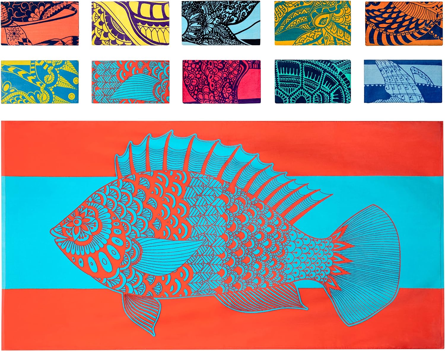 Nova Blue Tropical Fish Beach Towel (34 X 63) – Bright Red & Blue Packable Beach...