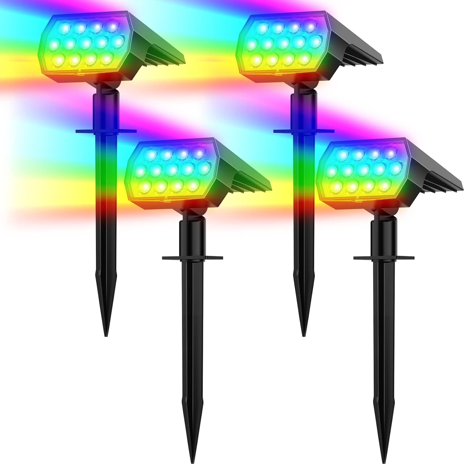Solar Color Changing Lights Outdoor, Special Multi-Color RGB Solar Landscape Spo...