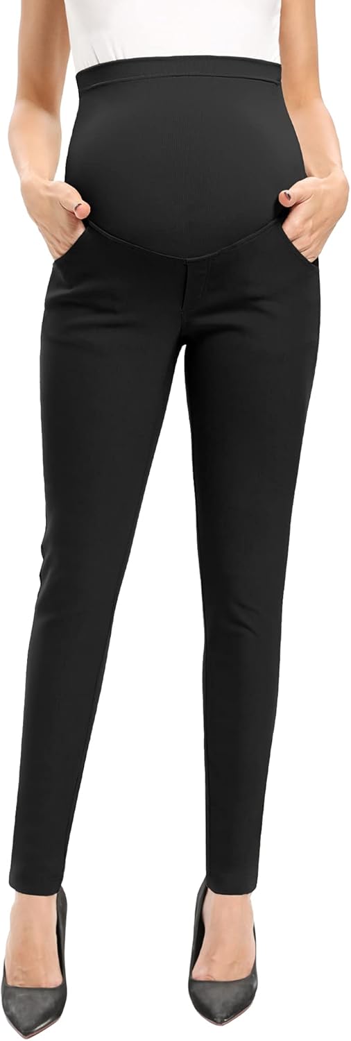 POSHGLAM Women's Maternity Pants for Work Casual Pull-on Stretch Comfy Slim Skin...