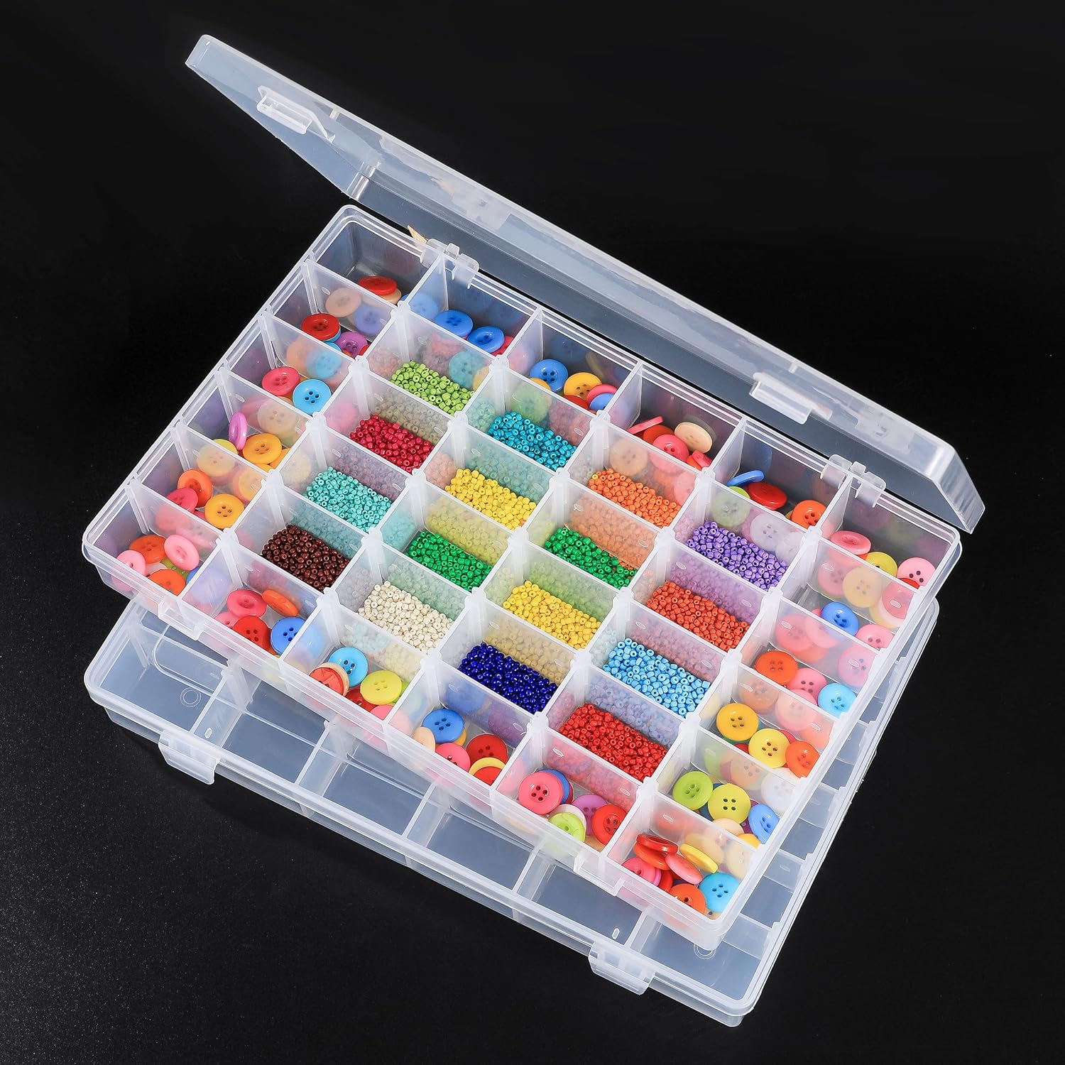 LAifu 2PCS Plastic Stackable Organizer Container with Adjustable Dividers, Clear...