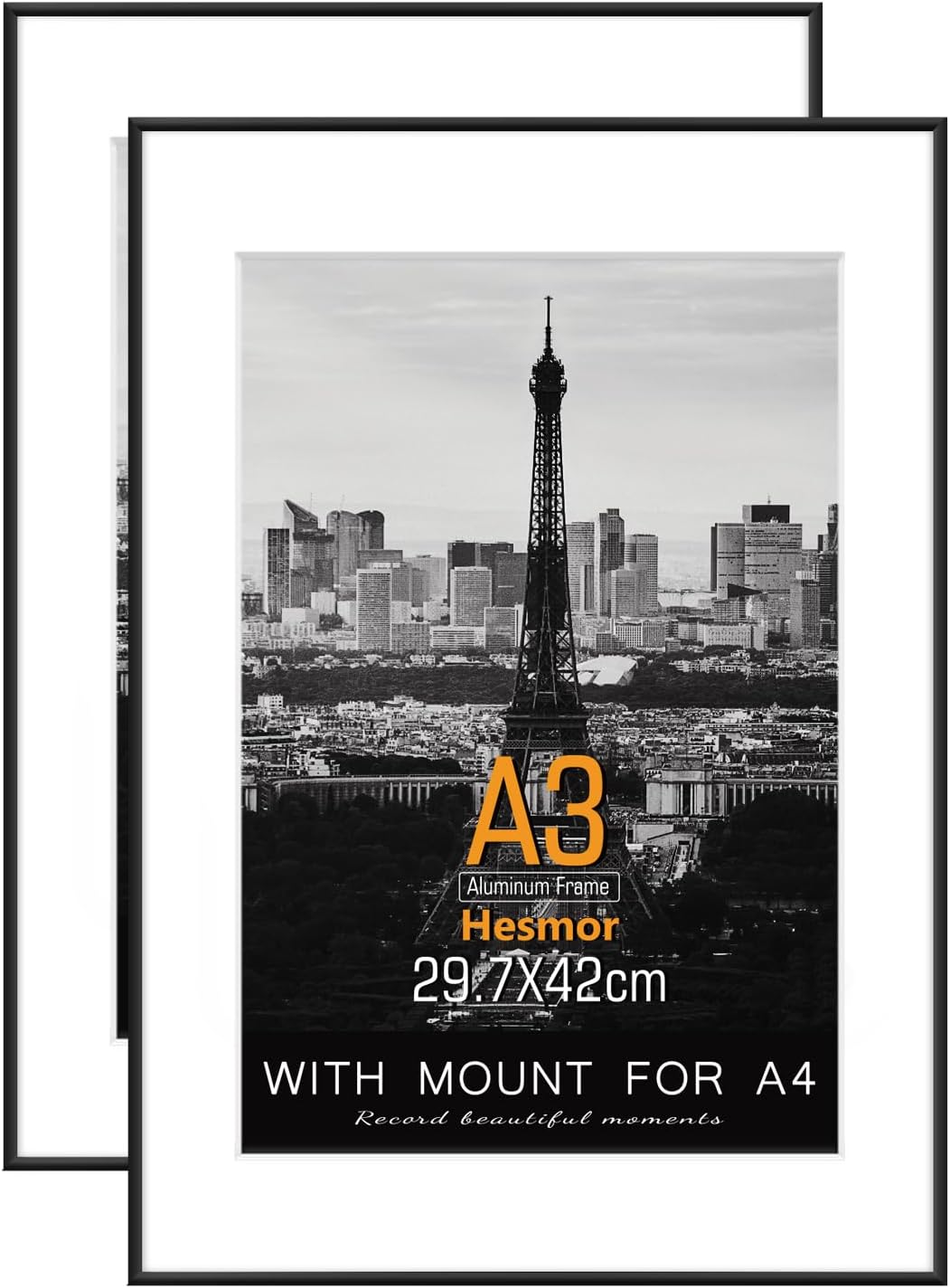 Hesmor A3 Picture Frame Aluminum Acrylic in Black,...