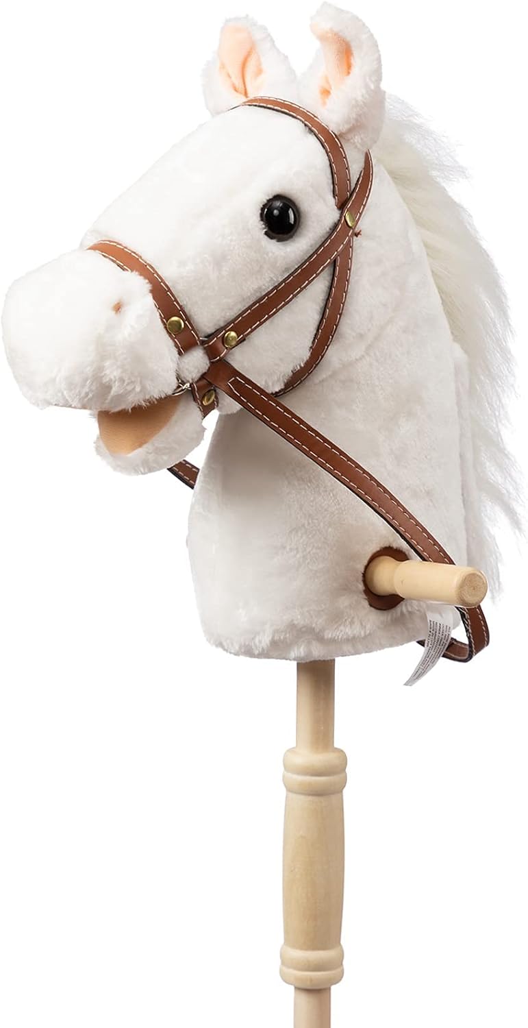 BEJOY Stick Horse with Wood Wheels, Hobby Horse Toy, Real Pony Neighing and Gall...