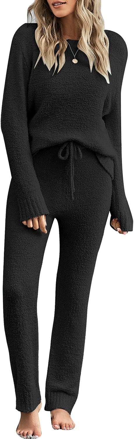 luvamia Women's Casual Pajama Set Fuzzy Fleece Knitted Long Sleeve Pj Loungewear...