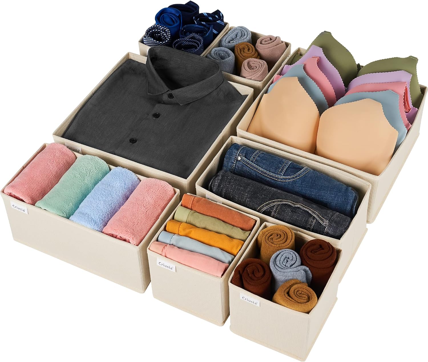 Criusia Drawer Organizer Clothes, 8 Pack Underwear Drawer Organizer, Foldable Cl...