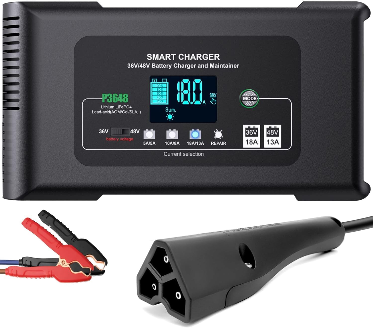 E-Z-GO Elite Lithium Golf Cart Battery Charger, 36V 48V Smart Fully Automatic Le...