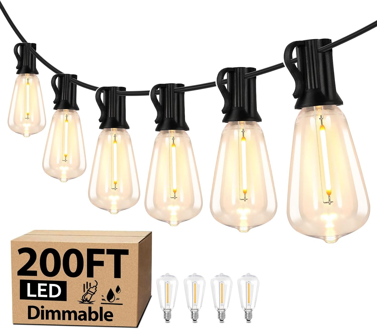 Outdoor Patio String Lights, Special Waterproof and Shatterproof Outside LED Str...