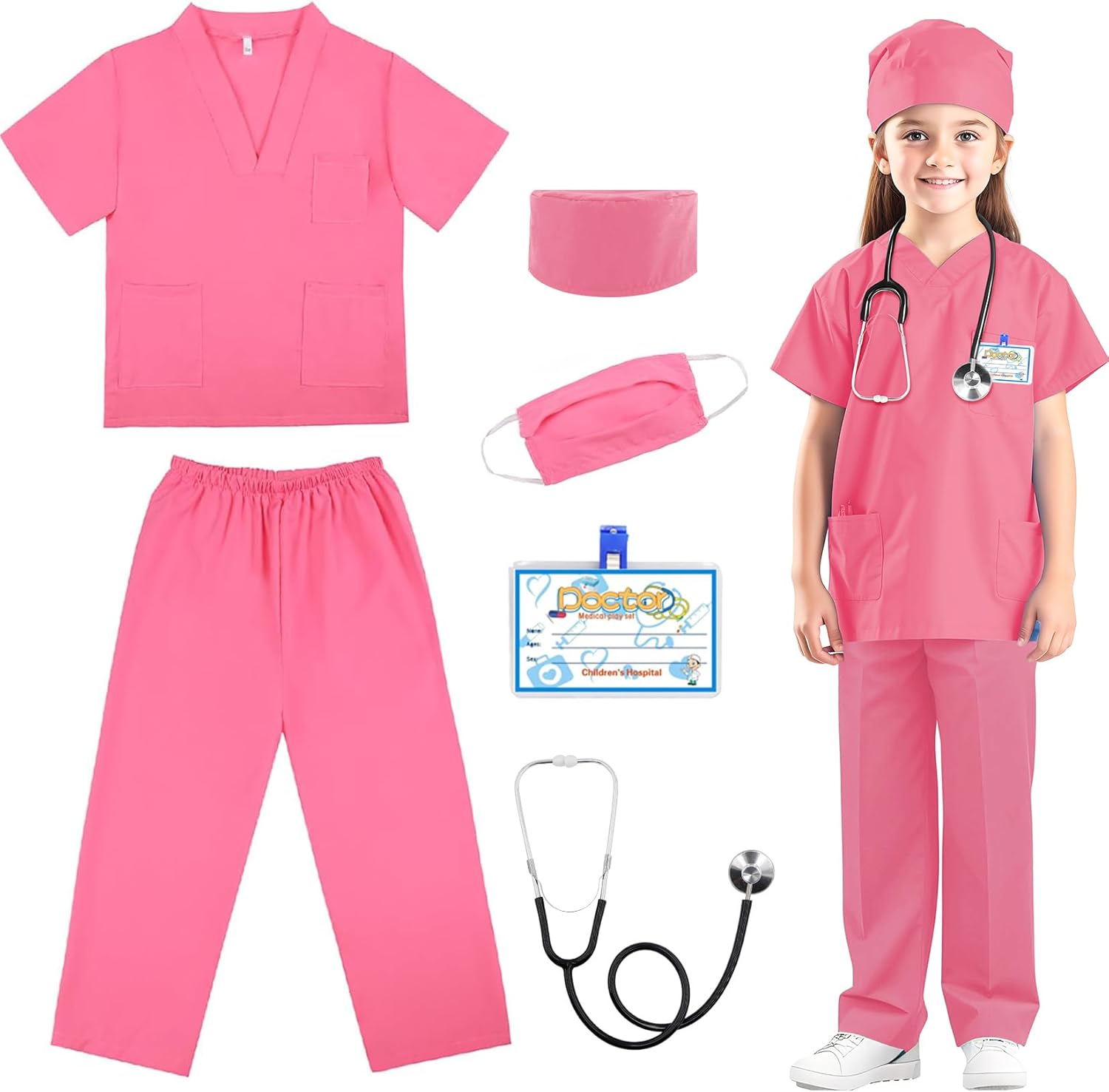 RioRand Doctor Costume for Kids, Toddler Nurse Scrubs with Accessories Christmas...