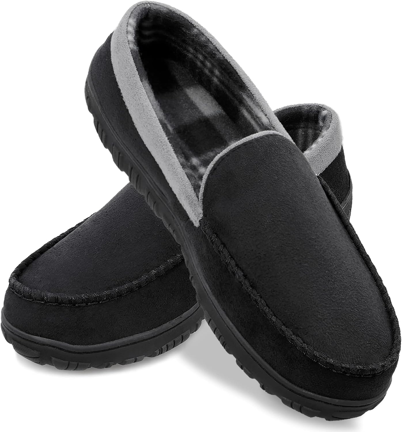 shoeslocker Mens Slippers Microsuede Moccasin Memory Foam House Shoes 11 Black G...